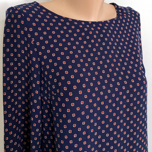 H&M Navy blue Cross Pattern Shift Dress w/ long tie sleeves sz 4 Vintage Retro - Picture 4 of 8